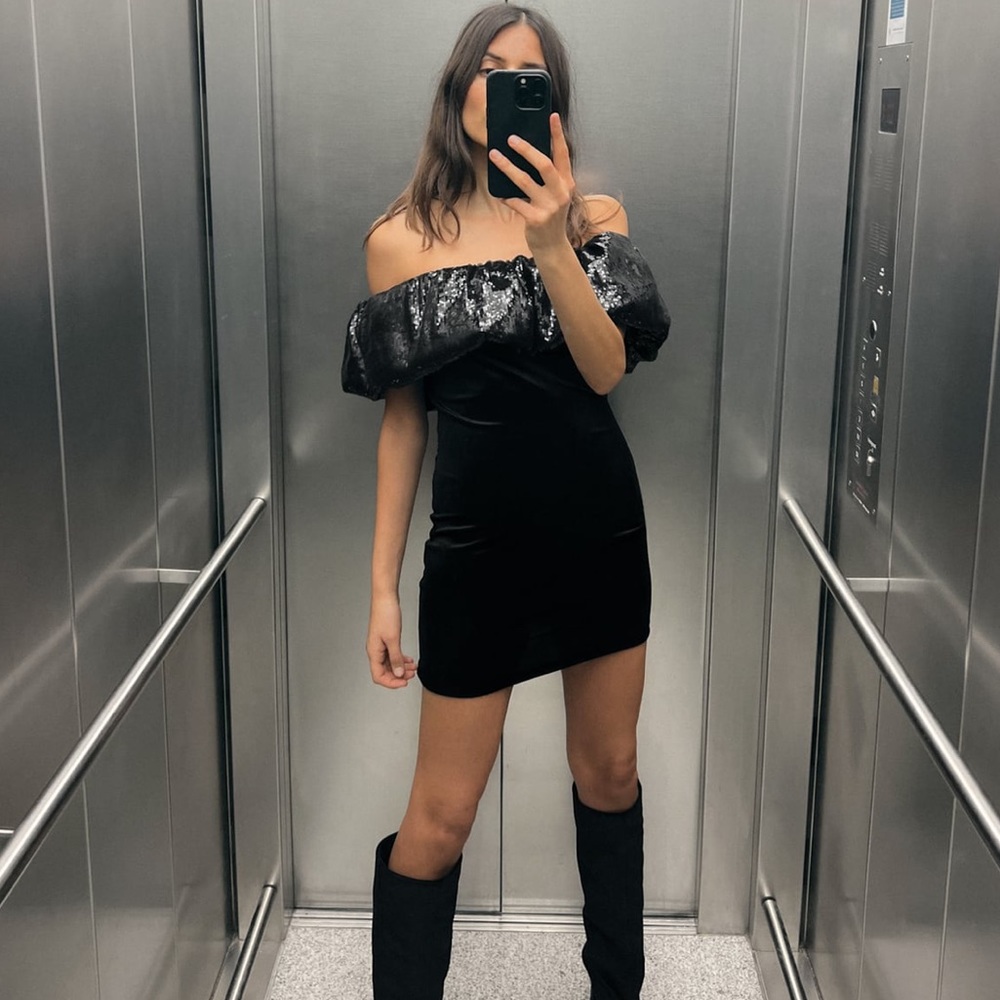 ZARA Velvet Sequin Mini Dress